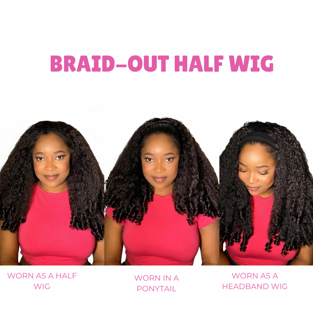 Braid-out textured half Wig
