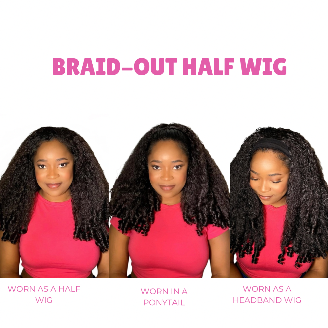 Braid-out textured half Wig
