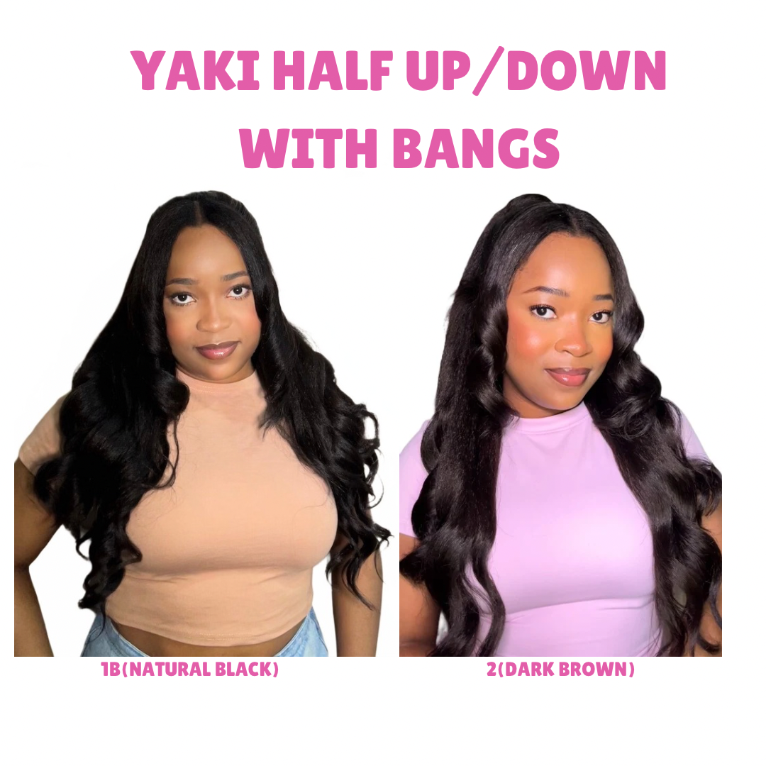 Yaki half up/down extensions with double bangs