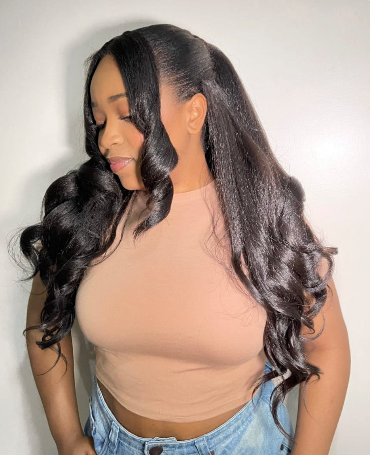 Yaki half up/down extensions with double bangs