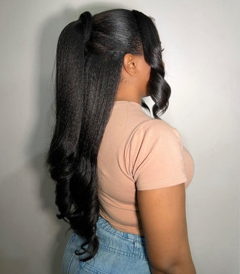 Yaki half up/down extensions with double bangs